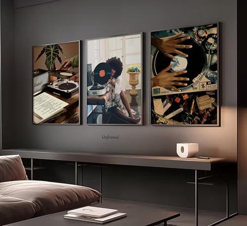 LRTNMTJ Black Woman Wall Art Set of 3 Fashion Trend African American Women Wall Decor Abstract Black Girl Record Music Poster Prints Artwork for Bedroom Living Room Dorm Room Home Decoration - Image 2