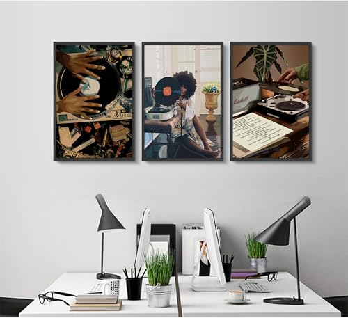 LRTNMTJ Black Woman Wall Art Set of 3 Fashion Trend African American Women Wall Decor Abstract Black Girl Record Music Poster Prints Artwork for Bedroom Living Room Dorm Room Home Decoration - Image 4