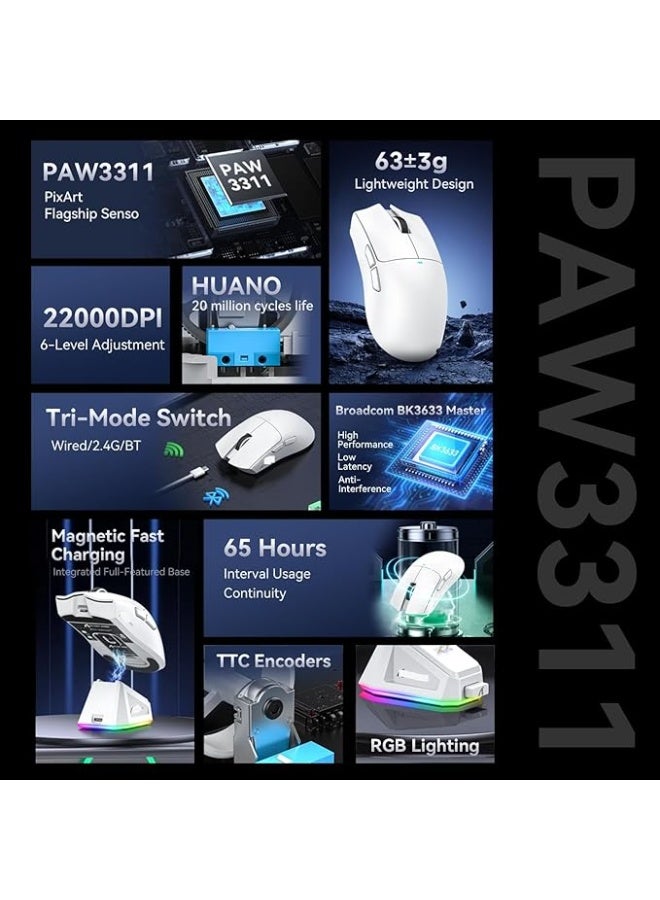 Attack Shark Lightweight Wireless Gaming Mouse For Attack Shark With RGB Charging Dock And Grip Tape Tri-Mode-2.4G USB-C Wired BT 22K DPI PAW3311 Optical Sensor HUYU Switch - Image 3