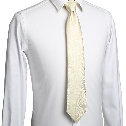 KissTies 63'' XL Cream Ivory Extra Long Tie And Pocket Square Paisley Necktie + Gift Box - Image 4