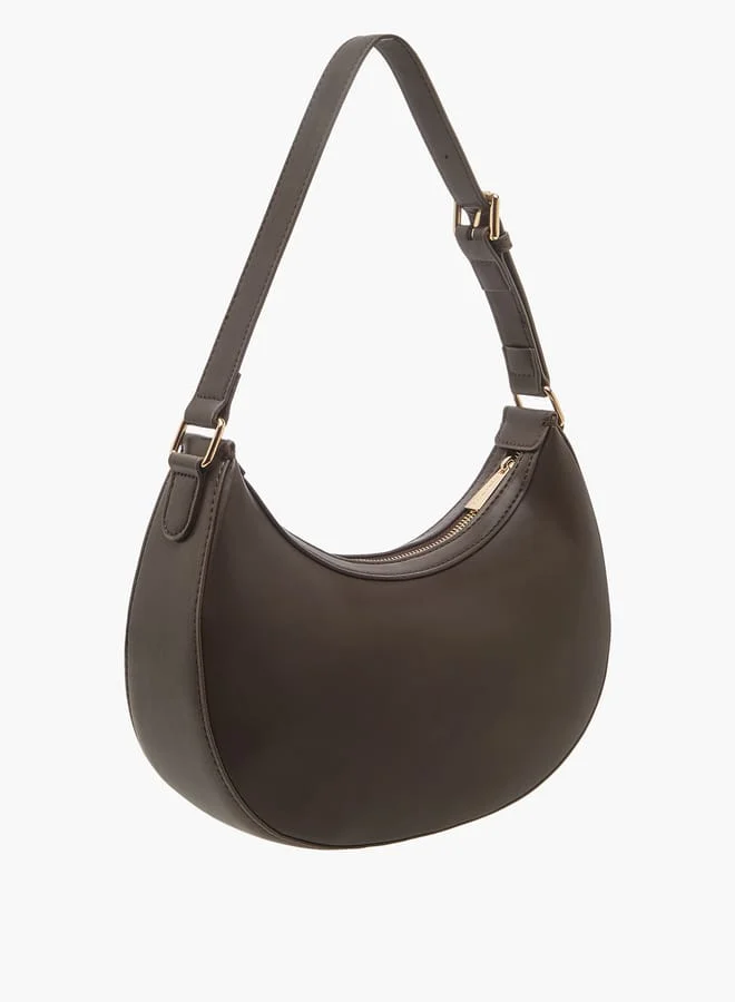 Flora Bella By Shoexpress Women Monogram Detail Hobo Bag with Detachable Strap and Zip Closure