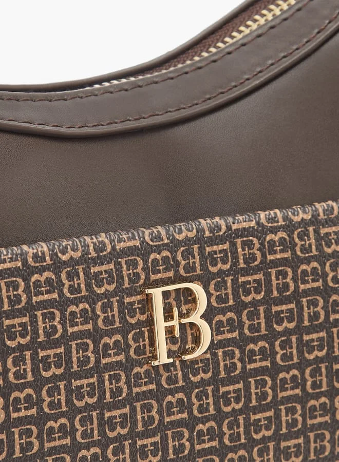 Flora Bella By Shoexpress Women Monogram Detail Hobo Bag with Detachable Strap and Zip Closure