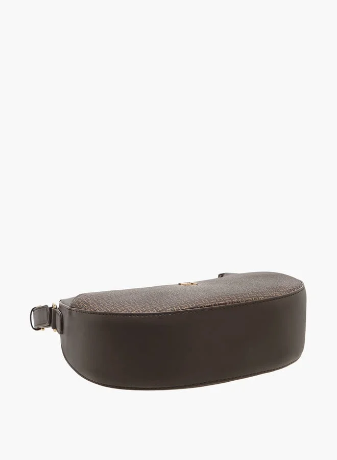 Flora Bella By Shoexpress Women Monogram Detail Hobo Bag with Detachable Strap and Zip Closure