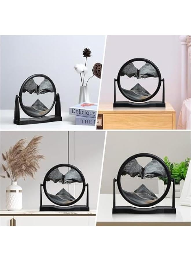 Moving Sand Art, 3D Sand Art Liquid Motion, Round Glass Sand Art Pictures, Sand Art Office Decor, Black Office Desk Decor, Desk Toys (10 inch, Black) - Image 4
