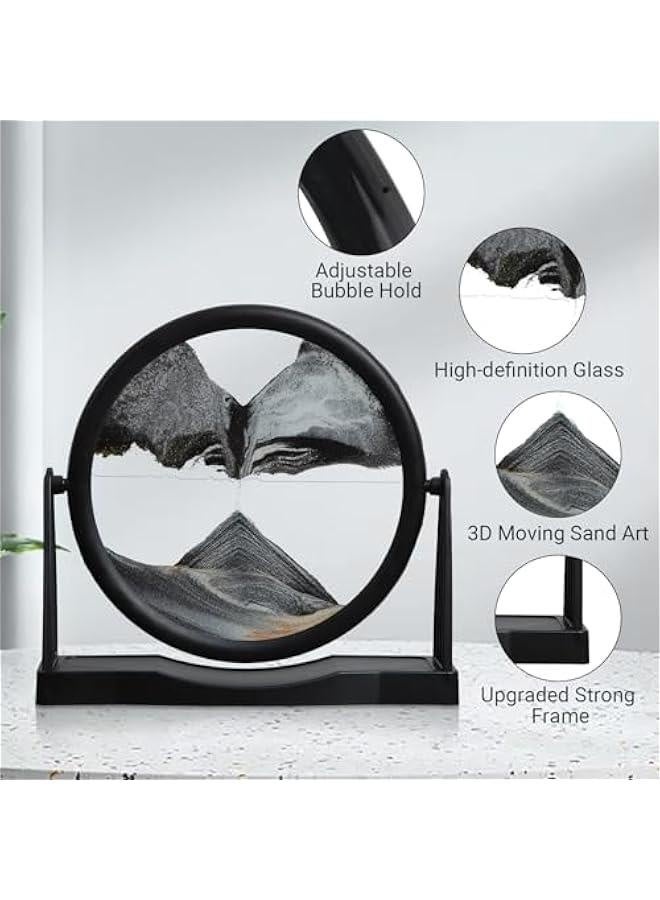 Moving Sand Art, 3D Sand Art Liquid Motion, Round Glass Sand Art Pictures, Sand Art Office Decor, Black Office Desk Decor, Desk Toys (10 inch, Black) - Image 3