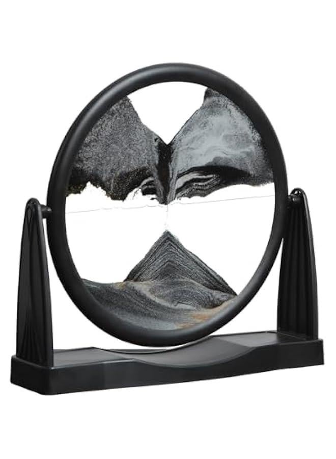 Moving Sand Art, 3D Sand Art Liquid Motion, Round Glass Sand Art Pictures, Sand Art Office Decor, Black Office Desk Decor, Desk Toys (10 inch, Black) - Image 1