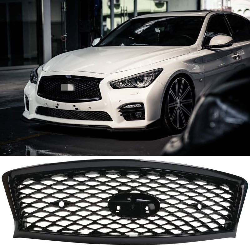 Glossy Black Front Bumper Upper Grille Replacement FIT 20182022 Infiniti Q50 Sedan ABS Material Sensor Holes Included