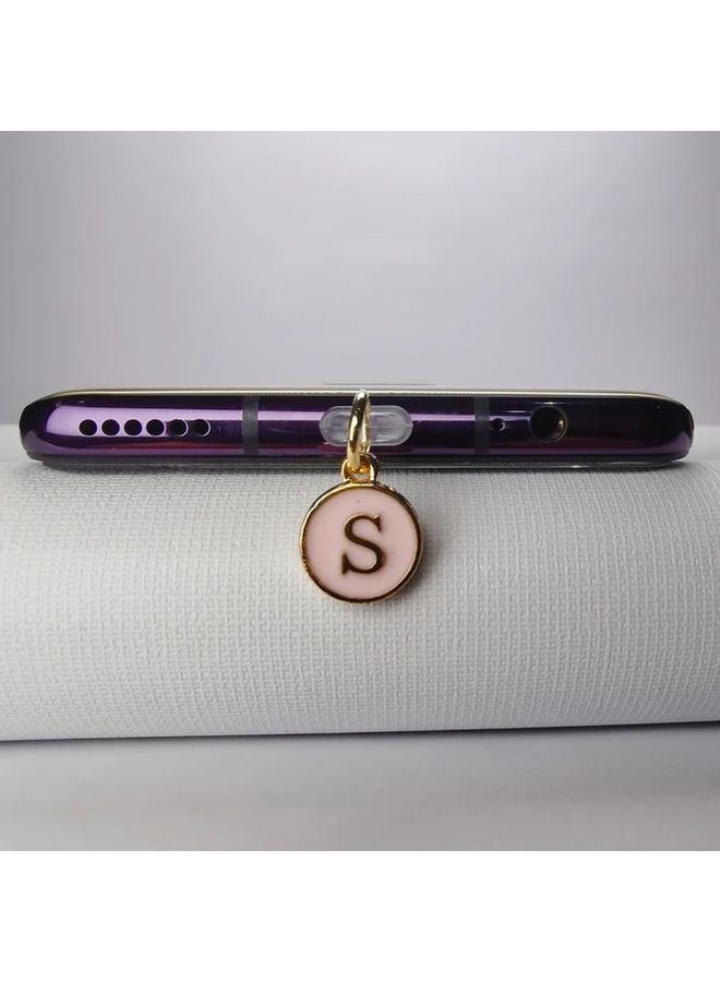 Type C Dust Plug Pink Enamel Alphabet Charm A to Z Letter Pendant Gift for Women - Image 1