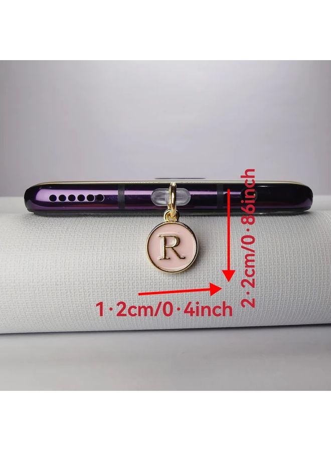 Type C Dust Plug Pink Enamel Alphabet Charm A to Z Letter Pendant Gift for Women - Image 3