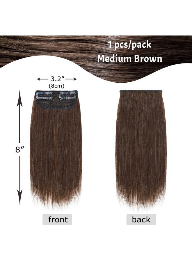 S-noilite - Hair Extensions For Short Hair Clip In Human Hair 1Pcs 2 Clips Clip In Hairpieces Remy Hair For Women With Thinning Hair Add Hair Volume 12G 8Inchmedium Brown - Image 1