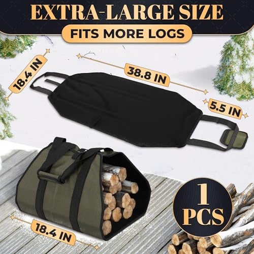 LAGARTO Firewood Carrier Bag 39.4"×18.5" – Waxed Canvas Wood Carrier for Firewood with Reinforced Handles, Hook-and-Loop Grip & Center Strap, Water-Resistant Design with Dust-Blocking Liner | Good for Gifting - Image 2