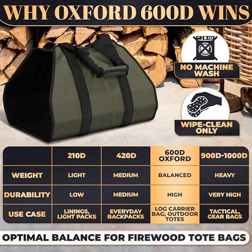 LAGARTO Firewood Carrier Bag 39.4"×18.5" – Waxed Canvas Wood Carrier for Firewood with Reinforced Handles, Hook-and-Loop Grip & Center Strap, Water-Resistant Design with Dust-Blocking Liner | Good for Gifting - Image 5