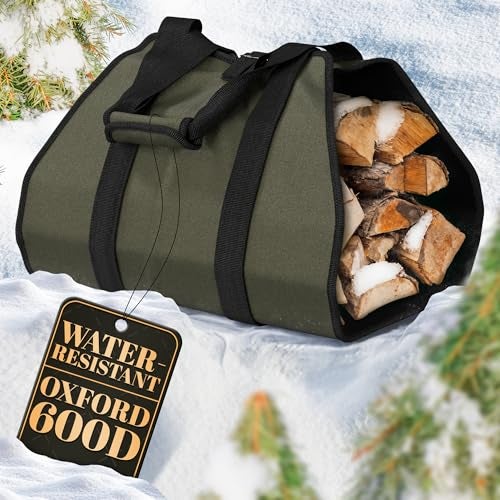 LAGARTO Firewood Carrier Bag 39.4"×18.5" – Waxed Canvas Wood Carrier for Firewood with Reinforced Handles, Hook-and-Loop Grip & Center Strap, Water-Resistant Design with Dust-Blocking Liner | Good for Gifting - Image 1