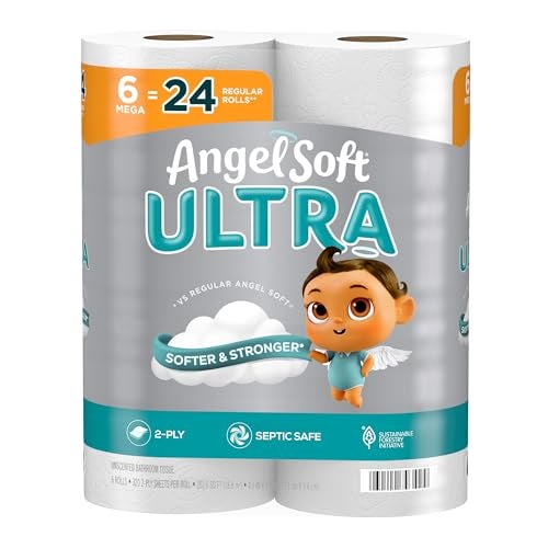 Angel Soft Ultra Toilet Paper, 6 Mega Rolls = 24 Regular Rolls, 2 Ply Toilet Tissue - Image 1