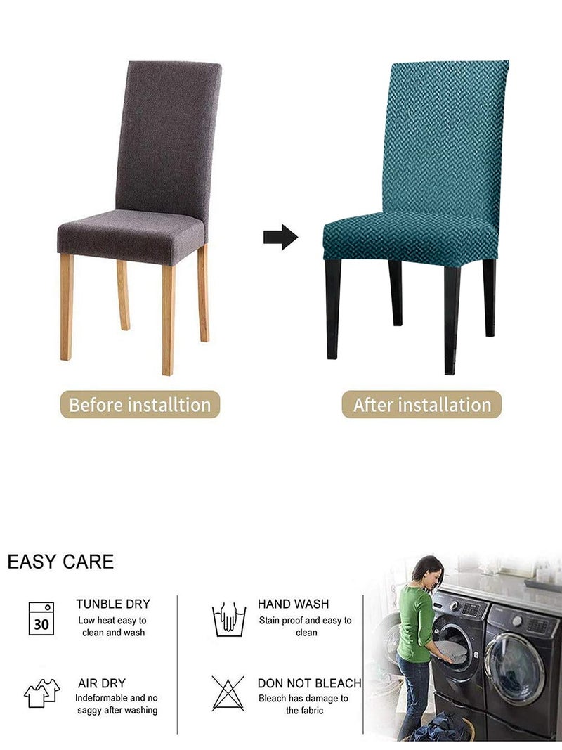 VORHANG Jacquard Dining Chair SlipcoversPack of 6Protection Chair CoversRemovable WashableUniversal Fit Super Soft Stretchy Polyester SpandexLiving Room KitchenBlue - Image 5