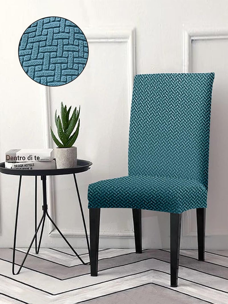 VORHANG Jacquard Dining Chair SlipcoversPack of 6Protection Chair CoversRemovable WashableUniversal Fit Super Soft Stretchy Polyester SpandexLiving Room KitchenBlue - Image 1