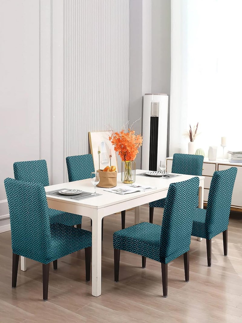 VORHANG Jacquard Dining Chair SlipcoversPack of 6Protection Chair CoversRemovable WashableUniversal Fit Super Soft Stretchy Polyester SpandexLiving Room KitchenBlue - Image 2