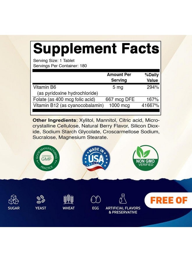 Vitamatic Folic Acid, Vitamin B12 & B6 - 180 Fast Dissolve Tablets Heart Health, Energy Production & Red Blood Cell Support - Image 2