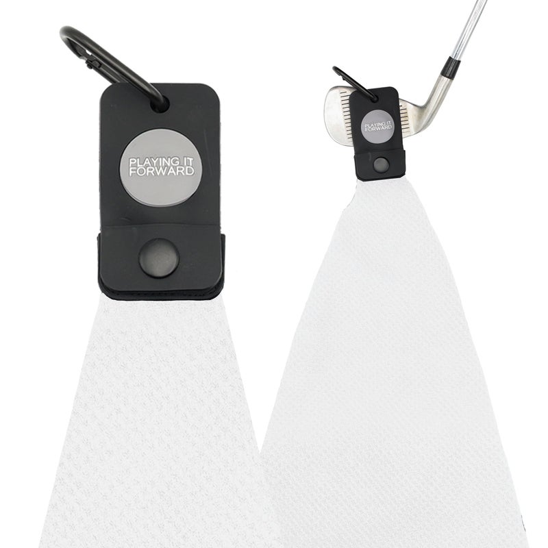 Playing It Forward Magnetic Golf Towels for Golf Bags with Clip Ultra Strong Magnet Waffle Weave Microfiber Towel for Secure Hold on Bags Carts Ideal Club Cleaner Accessories White