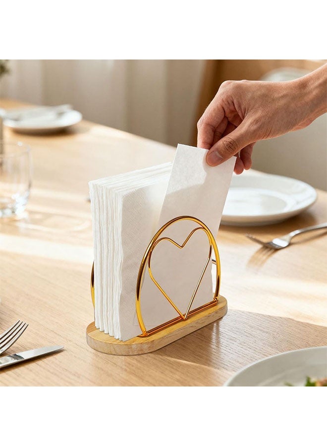 Napkin Rack Gold Napkin Holder Serviette Dispenser with Wooden Base Metal Frame Napkin Stand for Kitchen Work Surface Restaurant Café Weddings Picnic Parties - Image 3