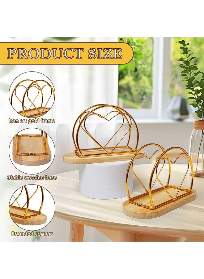 Napkin Rack Gold Napkin Holder Serviette Dispenser with Wooden Base Metal Frame Napkin Stand for Kitchen Work Surface Restaurant Café Weddings Picnic Parties - Image 4