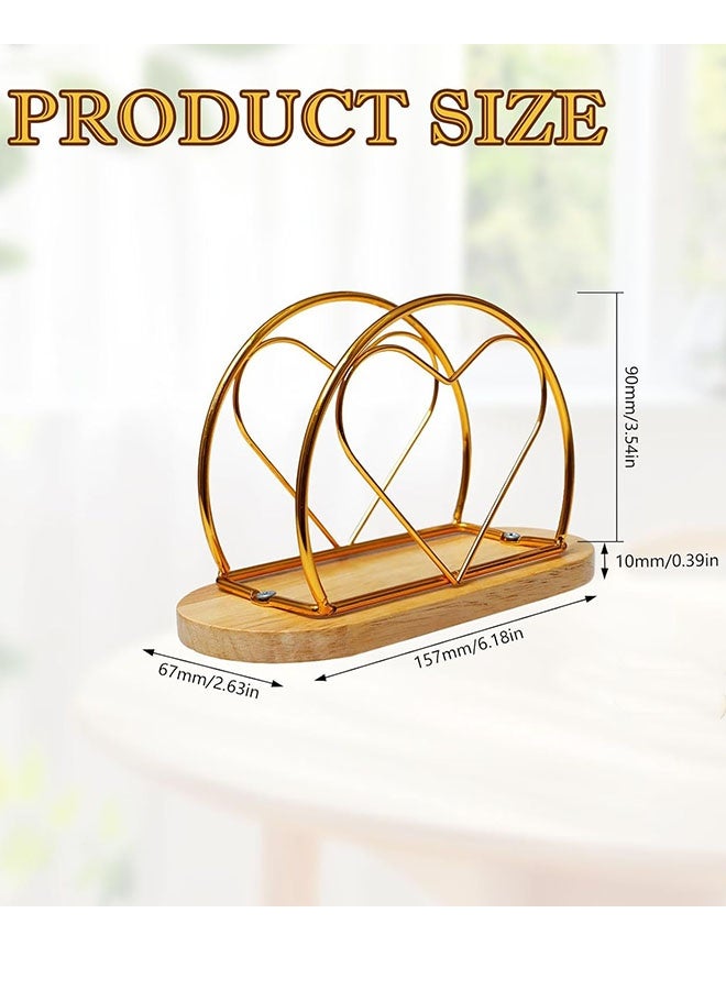 Napkin Rack Gold Napkin Holder Serviette Dispenser with Wooden Base Metal Frame Napkin Stand for Kitchen Work Surface Restaurant Café Weddings Picnic Parties - Image 2