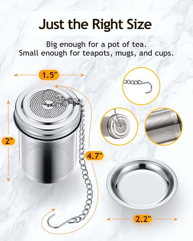 HOUSE AGAIN 2 Pack Tea Infuser, Extra Fine Mesh Tea Infusers for Loose Tea, 18/8 Stainless Steel Tea Strainer with Extended Chain Hook, Tea Steeper for Brew Tea, Spices & Seasonings - Image 2