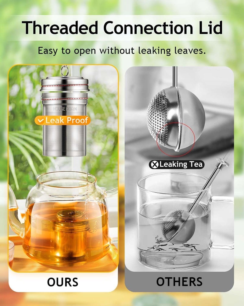 HOUSE AGAIN 2 Pack Tea Infuser, Extra Fine Mesh Tea Infusers for Loose Tea, 18/8 Stainless Steel Tea Strainer with Extended Chain Hook, Tea Steeper for Brew Tea, Spices & Seasonings - Image 4