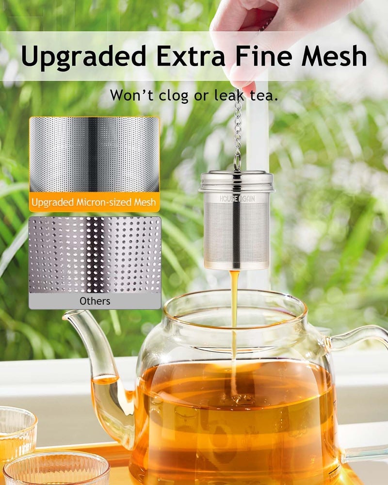 HOUSE AGAIN 2 Pack Tea Infuser, Extra Fine Mesh Tea Infusers for Loose Tea, 18/8 Stainless Steel Tea Strainer with Extended Chain Hook, Tea Steeper for Brew Tea, Spices & Seasonings - Image 3
