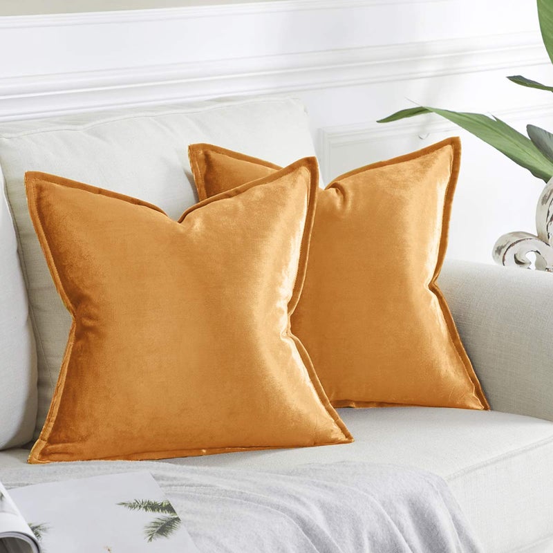 Velvet Cushion Covers 40cm x 40cm Square Cinnamon Orange Decorative Throw Pillow Covers for Couch Sofa Living Room 16x16 2 Pack