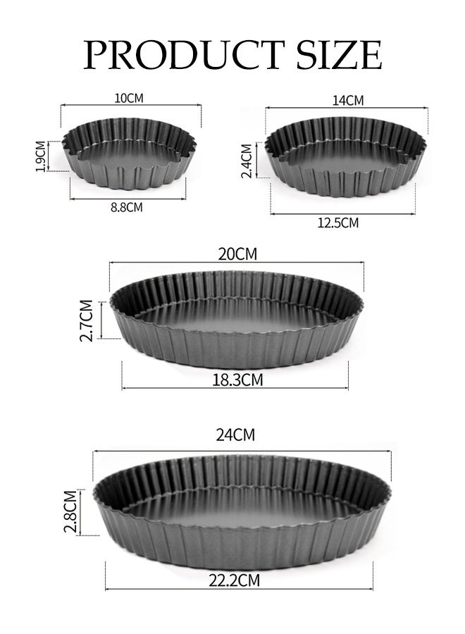DUNISO 4Pcs Baking Pan Non-Stick Quiche Tart Tin Fluted Round Deep Flan Dish with Removable Bottom Carbon Steel Round Pizza Plate Multi-Functional Baking Tray for Baking Quiches, Pies, Flans, Cheese  - Image 4