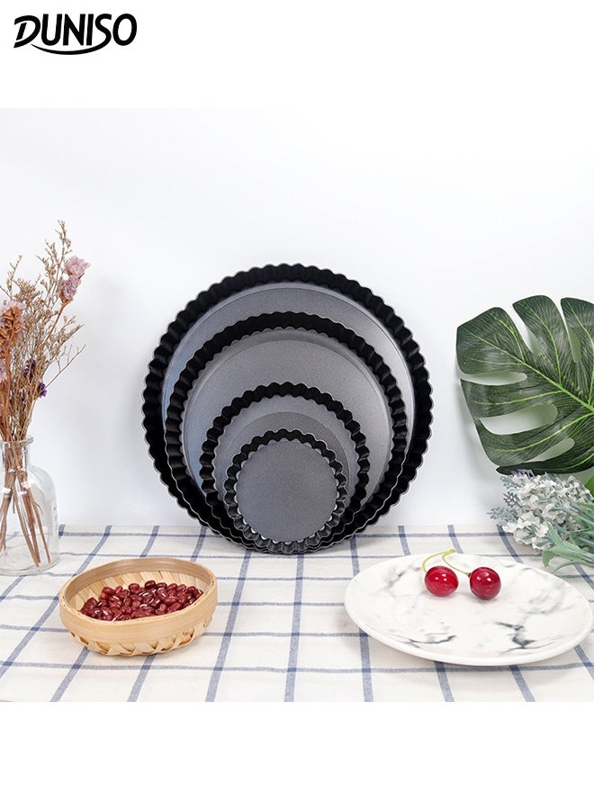 DUNISO 4Pcs Baking Pan Non-Stick Quiche Tart Tin Fluted Round Deep Flan Dish with Removable Bottom Carbon Steel Round Pizza Plate Multi-Functional Baking Tray for Baking Quiches, Pies, Flans, Cheese  - Image 1