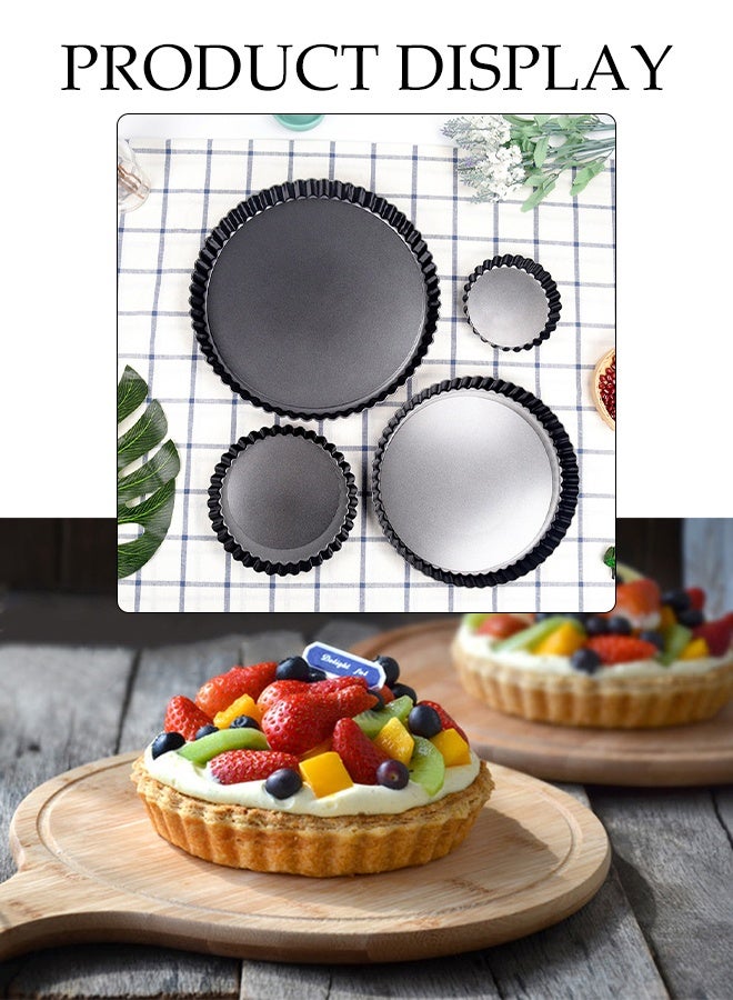 DUNISO 4Pcs Baking Pan Non-Stick Quiche Tart Tin Fluted Round Deep Flan Dish with Removable Bottom Carbon Steel Round Pizza Plate Multi-Functional Baking Tray for Baking Quiches, Pies, Flans, Cheese  - Image 2
