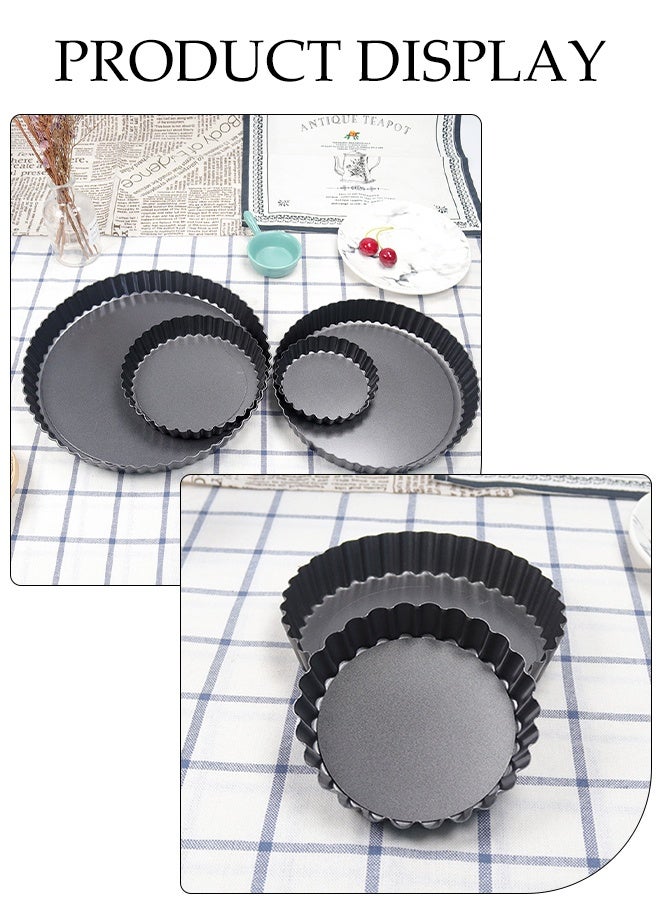 DUNISO 4Pcs Baking Pan Non-Stick Quiche Tart Tin Fluted Round Deep Flan Dish with Removable Bottom Carbon Steel Round Pizza Plate Multi-Functional Baking Tray for Baking Quiches, Pies, Flans, Cheese  - Image 3
