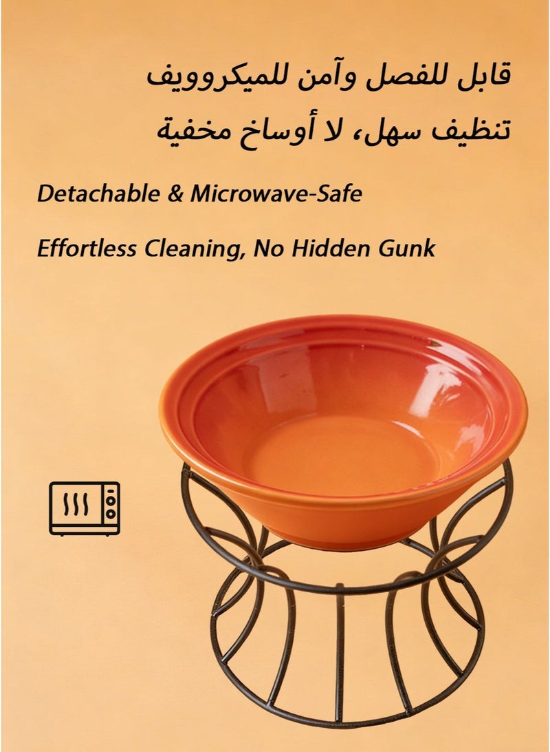 Orange French Style Ceramic Cat Bowl - Macaron Orange Color | High-Temperature Ceramic | Microwave-Safe | Black Iron Stand with Ergonomic Height | Detachable Design - Image 5