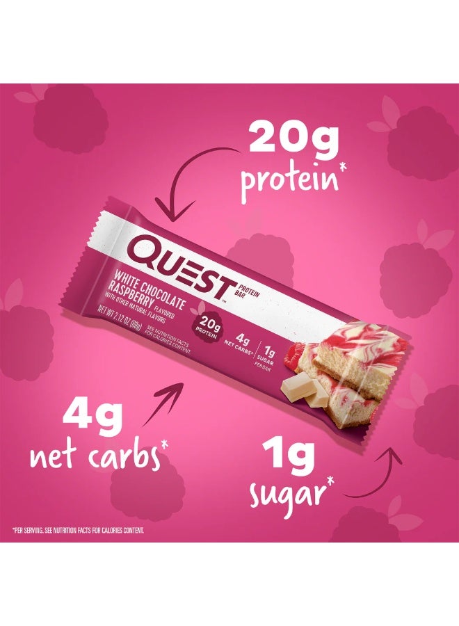 Quest White Chocolate Raspberry Protein Bar - 20G Protein, Low Carb, Gluten Free - Box Of 12 (60G Each)
