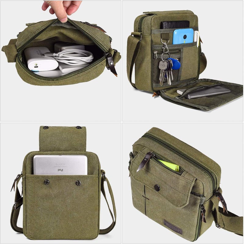 dealcase Canvas Small Messenger Bag for Men Women, Casual Shoulder Bag Chest Bag Travel Carry Bag Multi-pocket Purse - Image 4