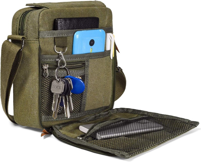 dealcase Canvas Small Messenger Bag for Men Women, Casual Shoulder Bag Chest Bag Travel Carry Bag Multi-pocket Purse - Image 1