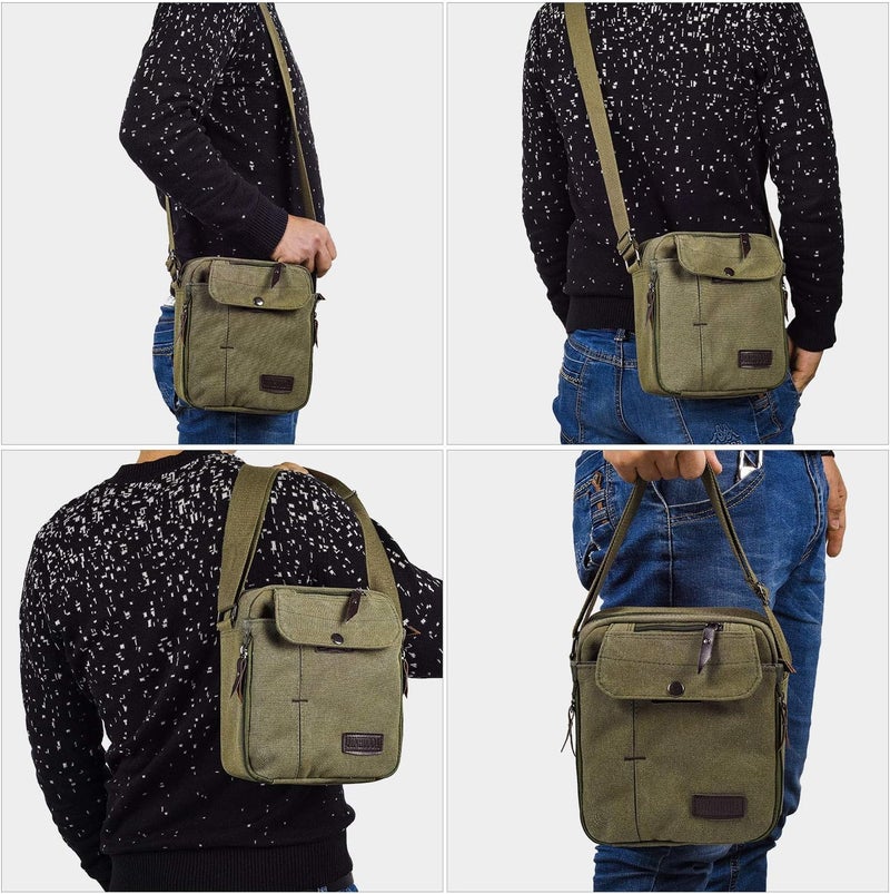 dealcase Canvas Small Messenger Bag for Men Women, Casual Shoulder Bag Chest Bag Travel Carry Bag Multi-pocket Purse - Image 5