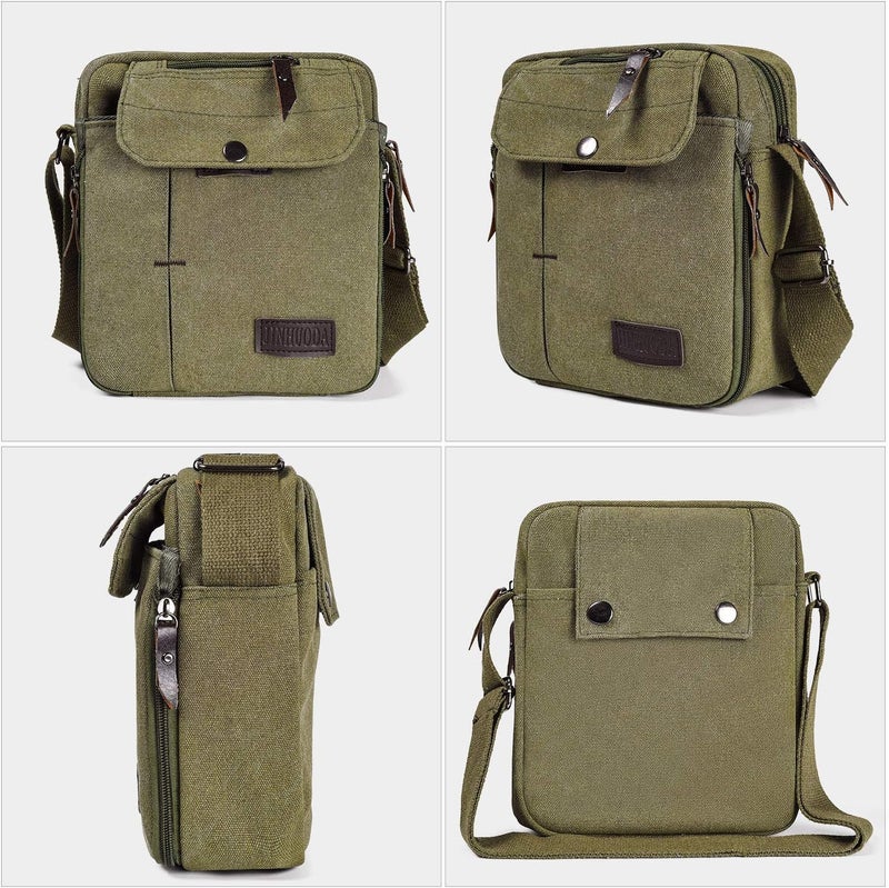 dealcase Canvas Small Messenger Bag for Men Women, Casual Shoulder Bag Chest Bag Travel Carry Bag Multi-pocket Purse - Image 2