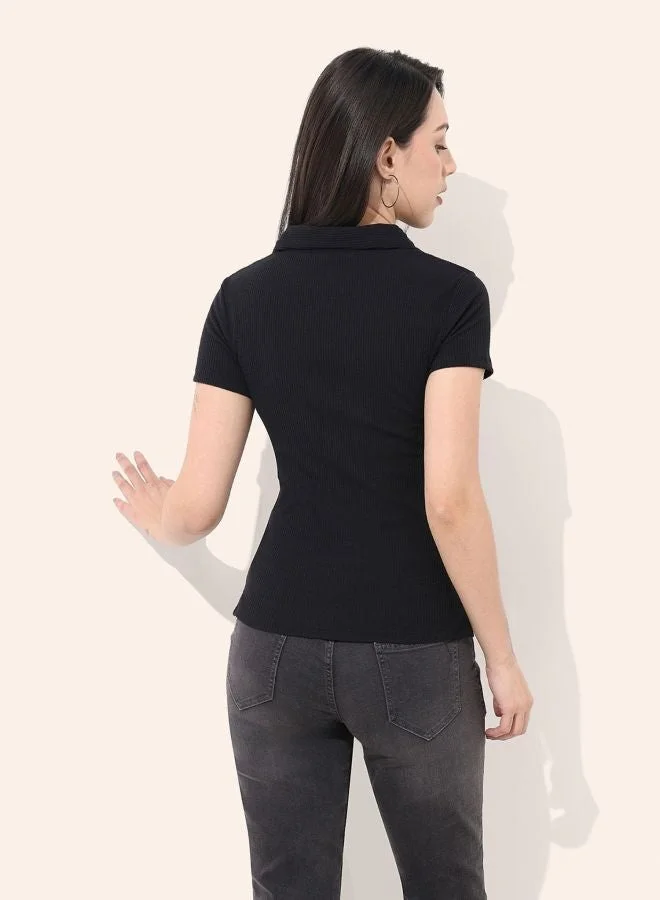 Freehand  Women Regular Fit Solid Collared Neck Short Sleeve Top  | Best Price UAE