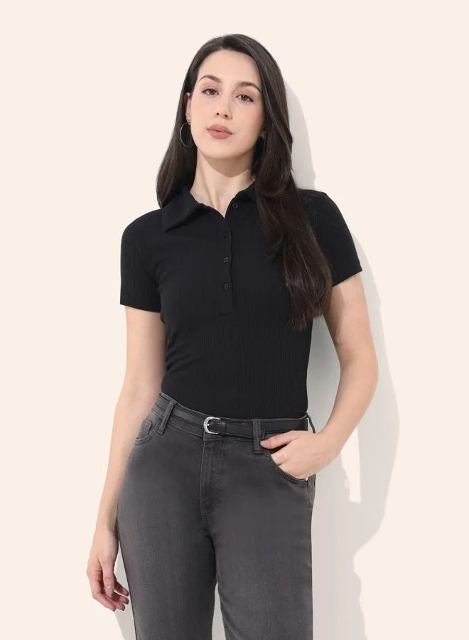 Freehand  Women Regular Fit Solid Collared Neck Short Sleeve Top  | Best Price UAE