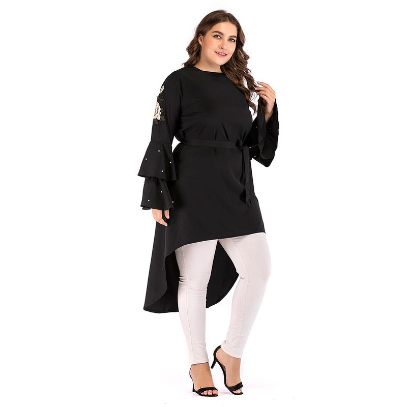 monica fashion Plus Size Women's Embroidered Beaded Blouse Asymmetrical Top - Image 4