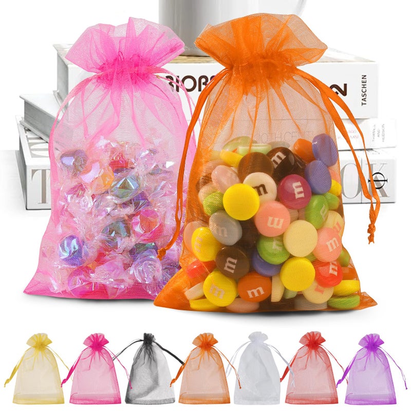 ANZNKU Multicolor 50 Pack Organza Bags 4 x 6 inch, Small Mesh Bags Drawstring, Organza Gift Bags for Wedding Party Favor Jewelry Candy - Image 1