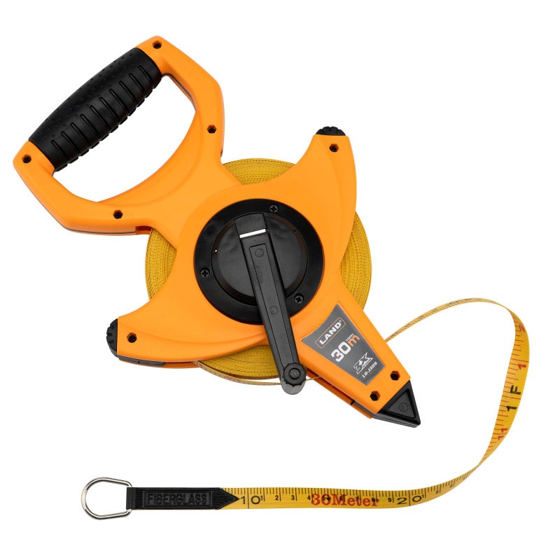 LAND 100FT30M Heavy Duty Fiberglass Tape Measure 12Inch Wide Dual InchMetric Scale Durable Open Reel Measuring Tape for Surveying Engineering Runway Construction