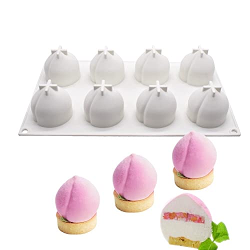 Surakey Cake Molds Baking Dessert Jelly Ice Cream 3D Fruit Shapes Silicone Mold for Chocolate Candy Pastry Truffle Pudding Jelly Cheesecake Mousse Soap 8Cavity Peach Mold - Image 3