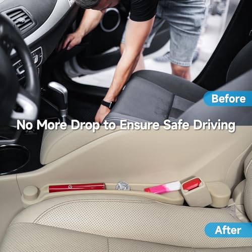 Givifive Car Seat Gap Filler Set of 2, 3IN1 Seat Side Gap Filler Plug with Storage Slot & Hook Function, Soft Foam Universal Fit Car SUV Truck Fill Gap Between Seats Console Organizer（Narrow Beige） - Image 2