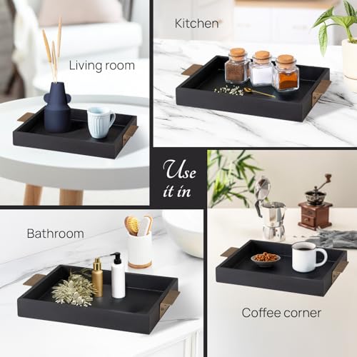 Nestroots Wooden Serving Tray with Golden Handle | Chic Black Server for Snacks, Food & Drinks | Stylish Multipurpose Tray for Dining, Kitchen & Home Dcor (15 Inches) - Image 3