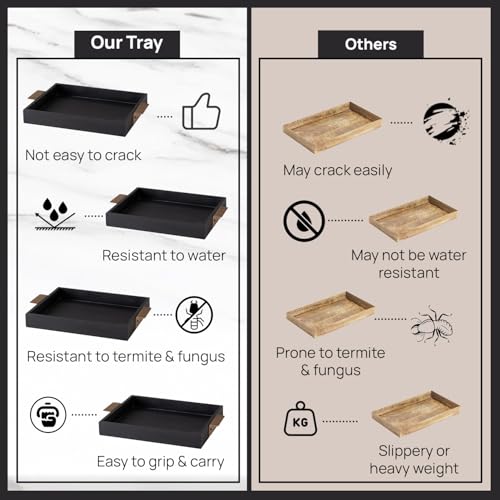 Nestroots Wooden Serving Tray with Golden Handle | Chic Black Server for Snacks, Food & Drinks | Stylish Multipurpose Tray for Dining, Kitchen & Home Dcor (15 Inches) - Image 5