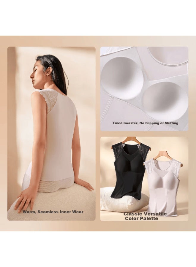 Maniform Light Shaping Thermal Vest Women Seamless Lace Antibacterial Back Slimming Abdomen Control Underwear Base Layer Top - Image 3